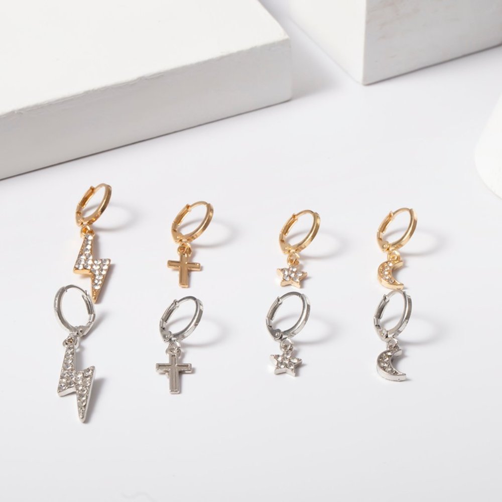 Stars Cross 4 Huggie Earrings Set - Picture 4 of 8